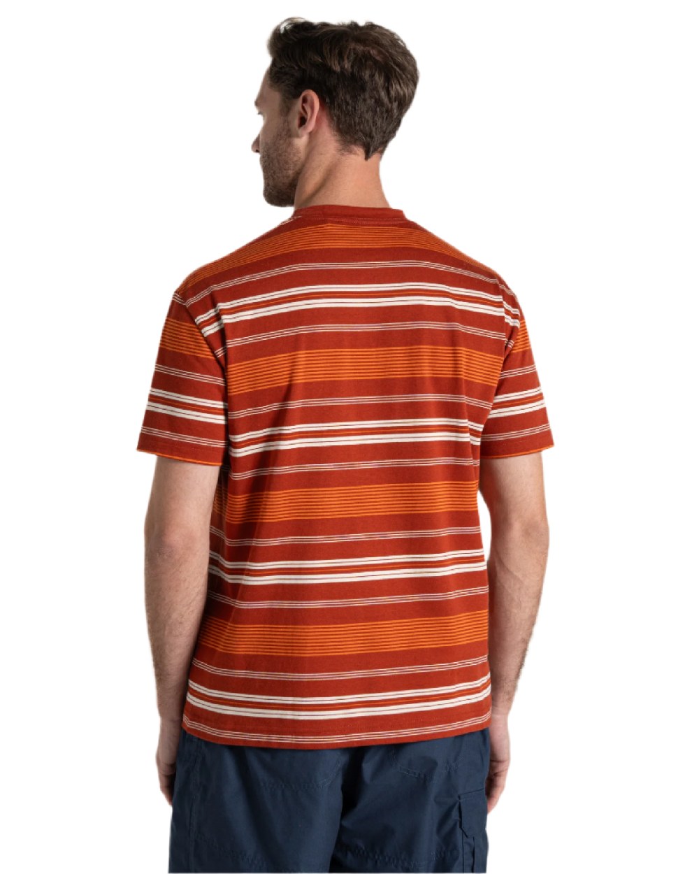 Red Beach Stripe Craghoppers Mens Pointer Short Sleeved T-Shirt on white background 