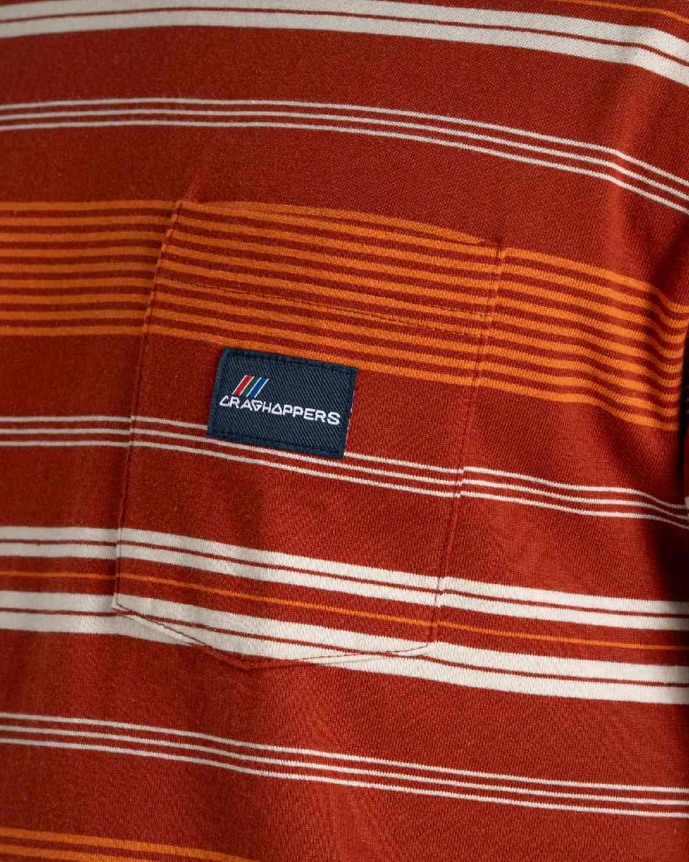 Red Beach Stripe Craghoppers Mens Pointer Short Sleeved T-Shirt on white background 