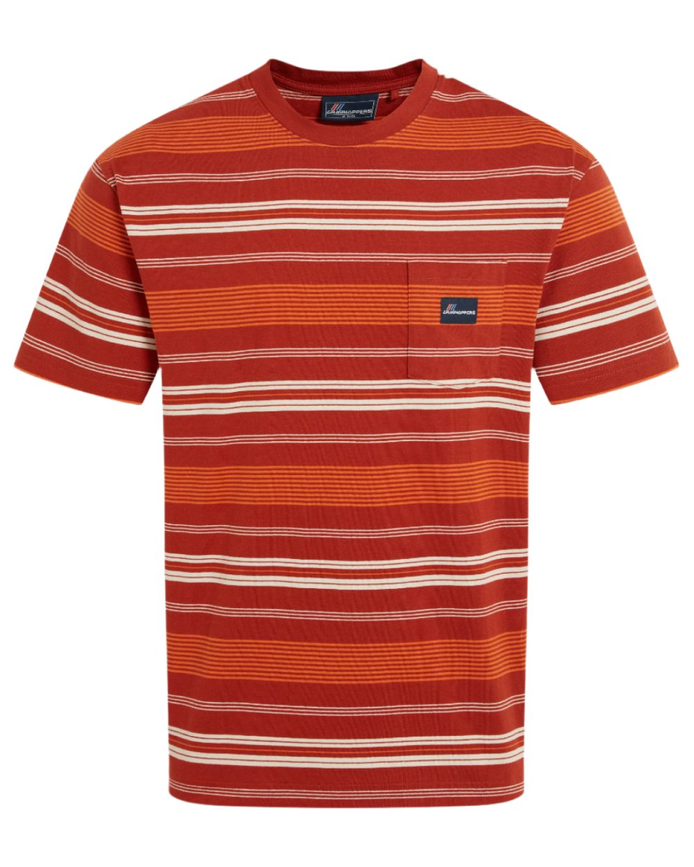Red Beach Stripe Craghoppers Mens Pointer Short Sleeved T-Shirt on white background 