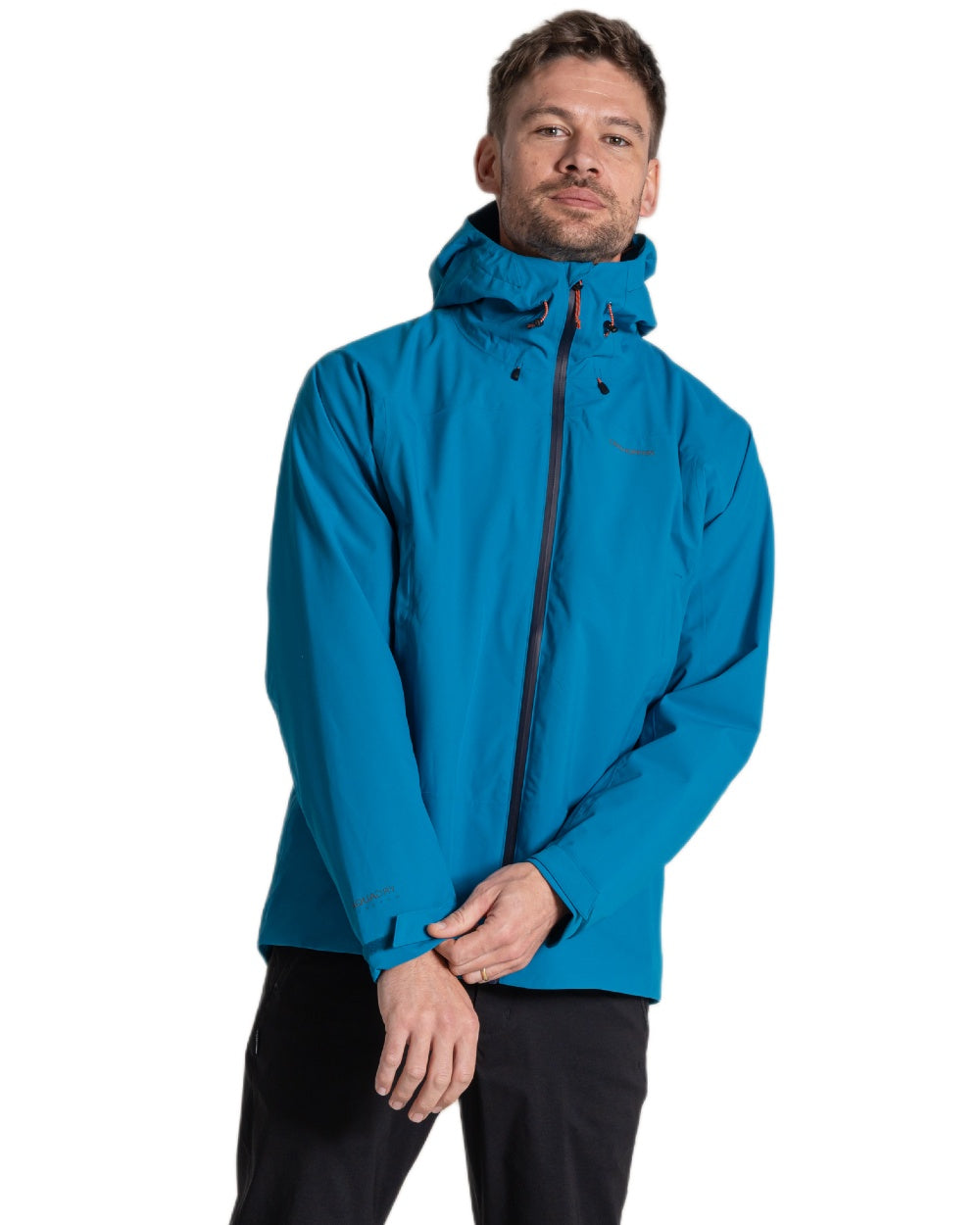 River Blue coloured Craghoppers Mens Ponsa Waterproof Jacket on white background 