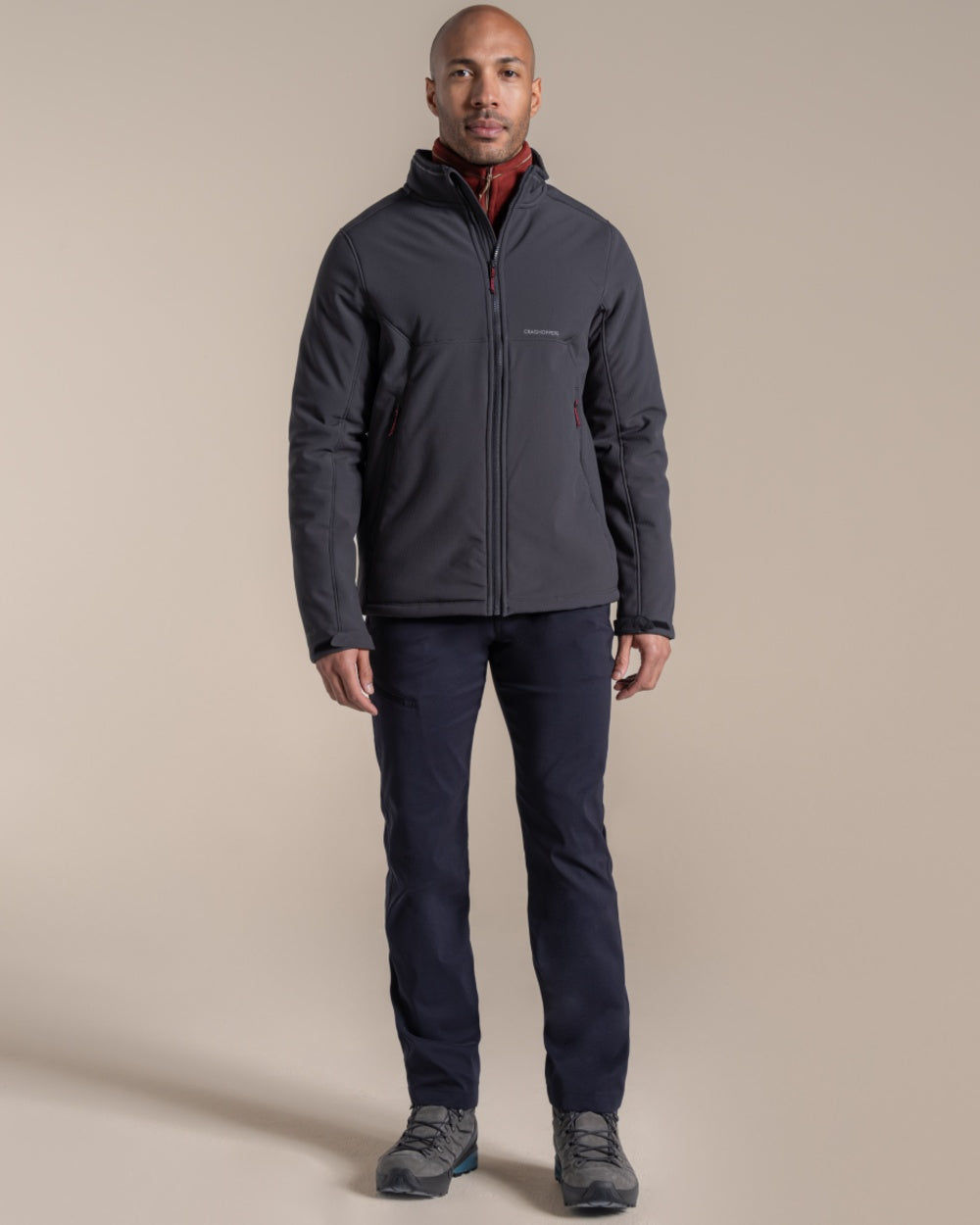 Dark Iron coloured Craghoppers Mens Selside Jacket on beige background 