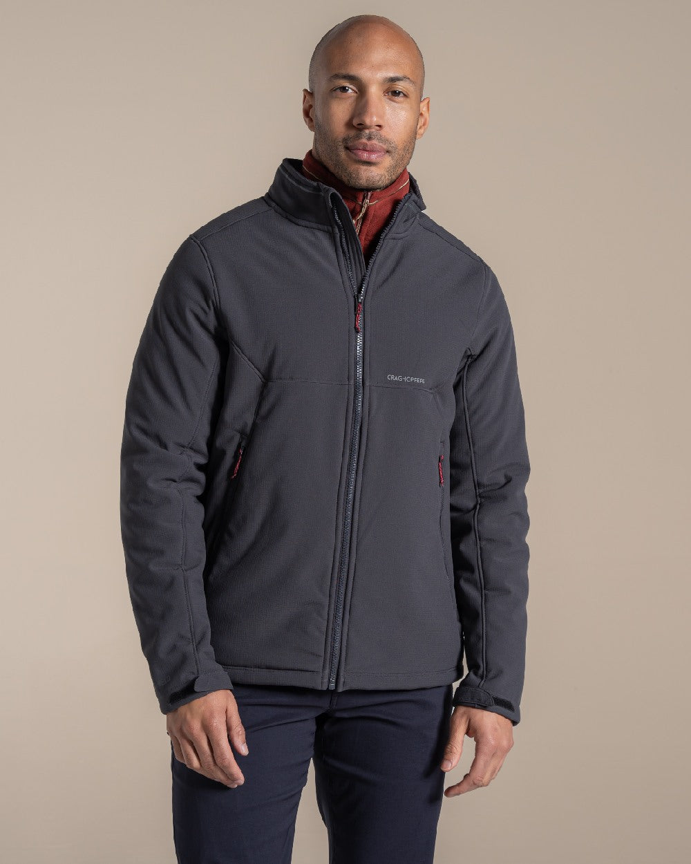 Dark Iron coloured Craghoppers Mens Selside Jacket on beige background 