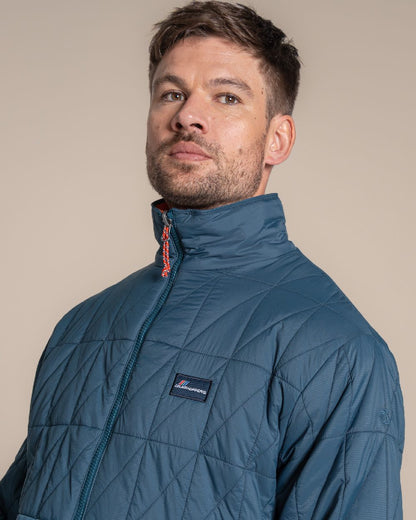 Dark Aegean Blue Winter Storm coloured Craghoppers Stuo Jacket on beige background 