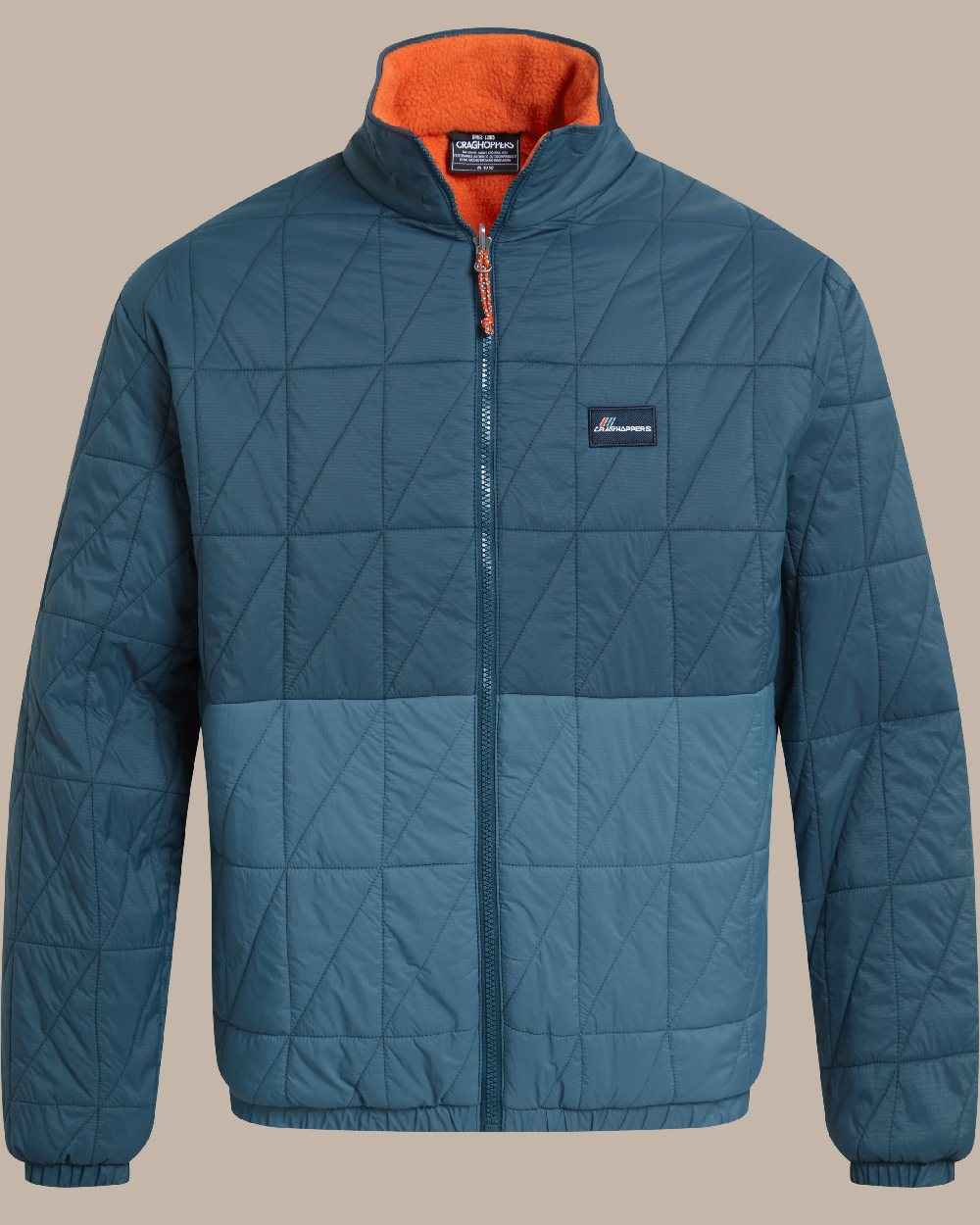Dark Aegean Blue Winter Storm coloured Craghoppers Mens Stuo Jacket on beige background 