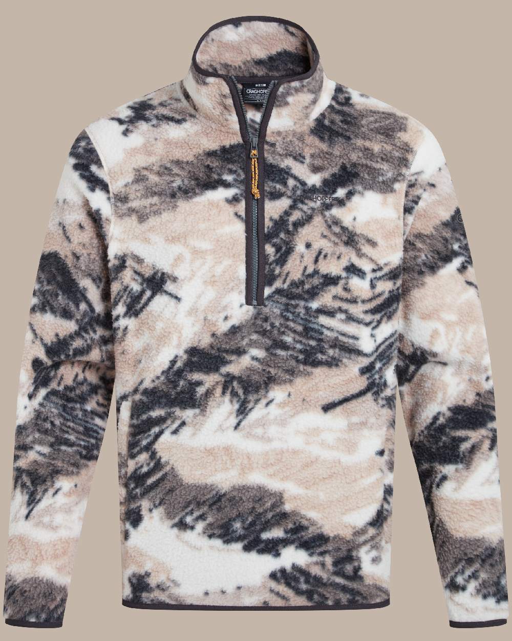 Dark Iron coloured Craghoppers Mens Tatton II Half Zip on beige background 