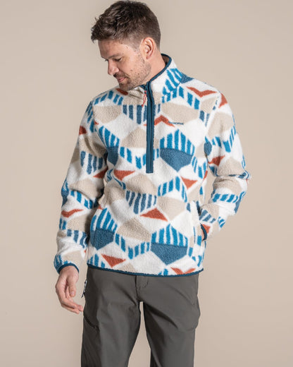 River Blue coloured Craghoppers Mens Tatton II Half Zip on beige background 