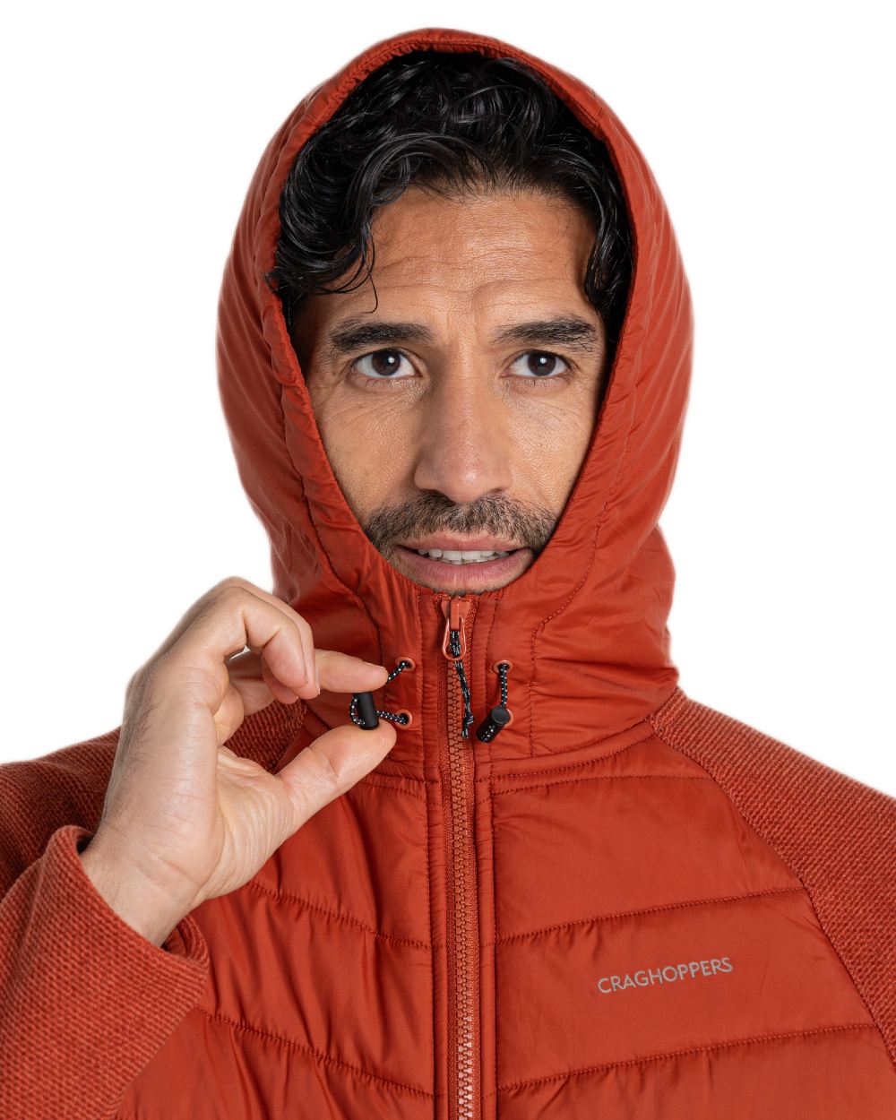 Red Beach coloured Craghoppers Mens Vamos Hybrid Insulating Jacket  on white background 