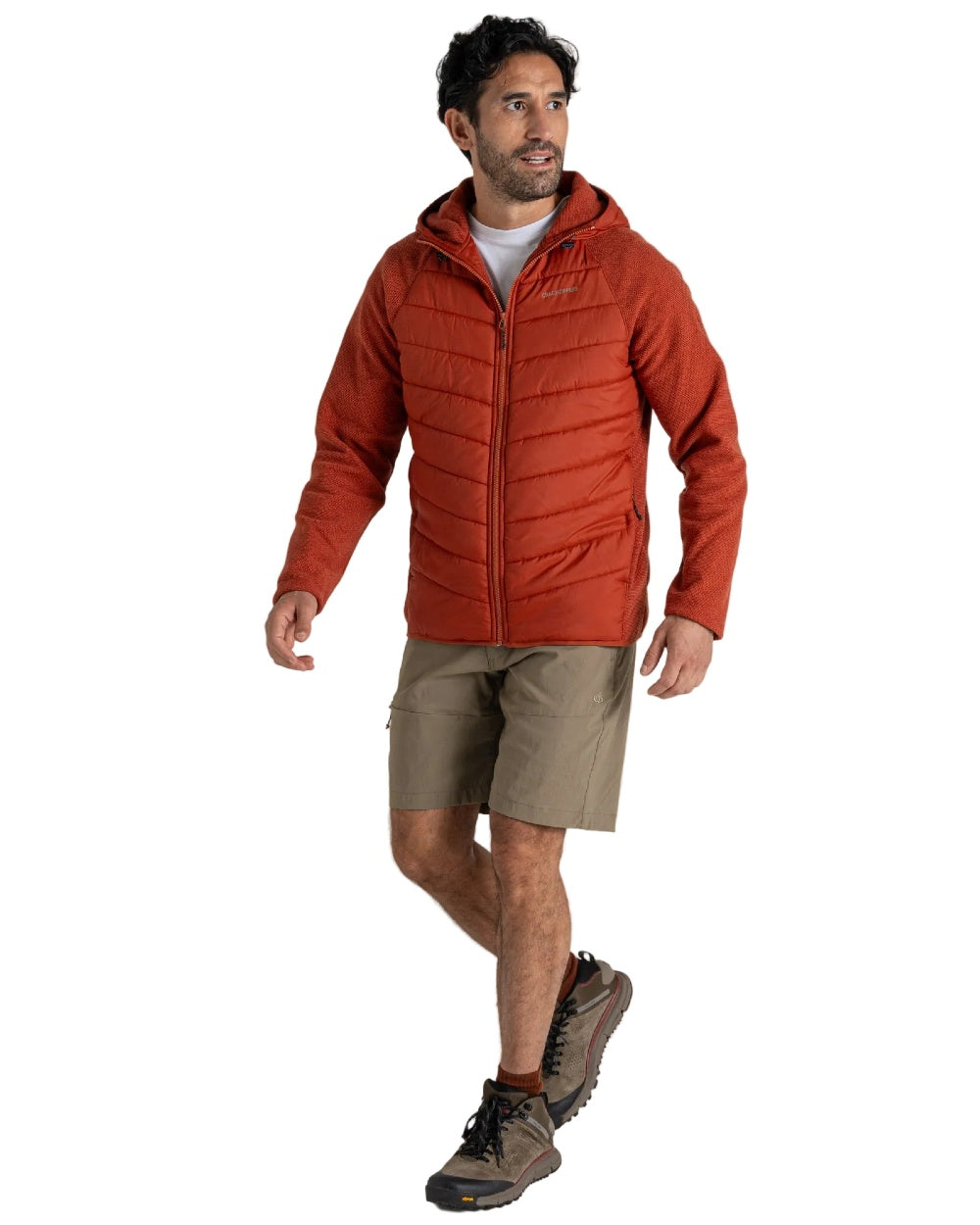 Red Beach coloured Craghoppers Mens Vamos Hybrid Insulating Jacket  on white background 