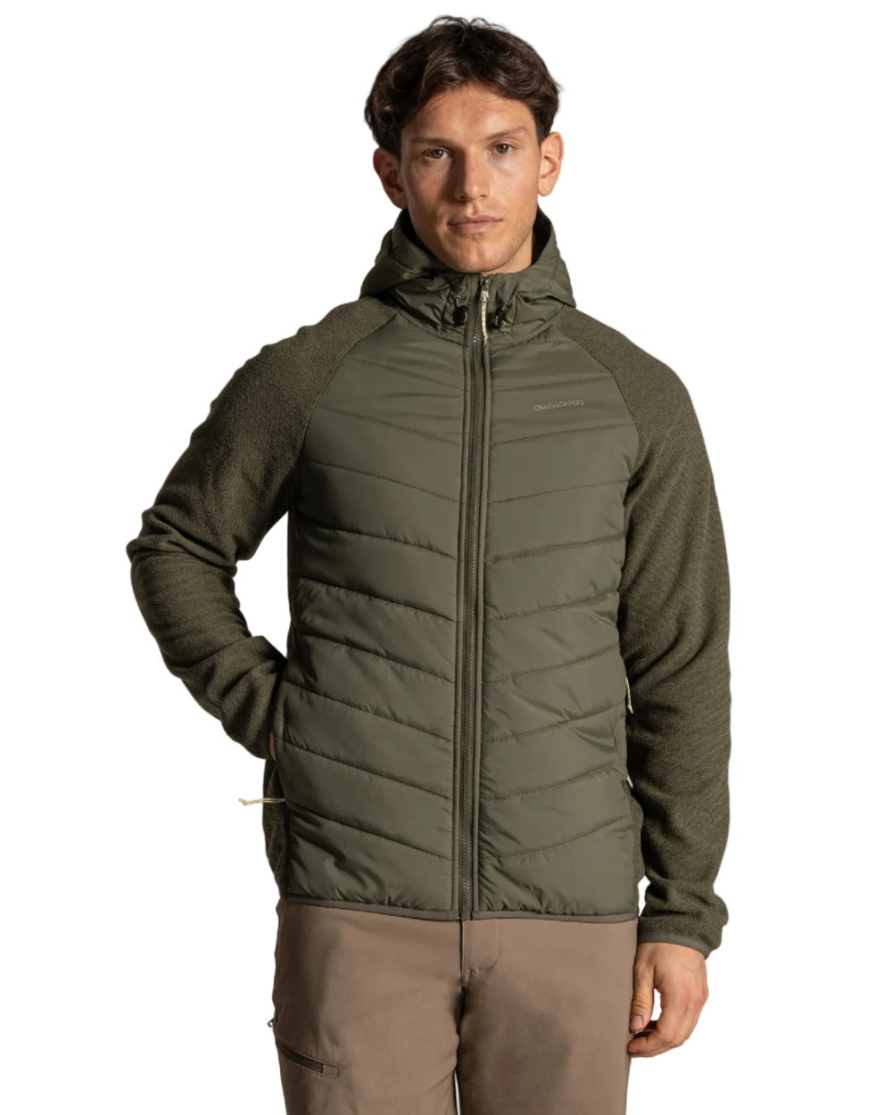 Dark Sage coloured Craghoppers Mens Vamos II Hybrid Jacket on white background 