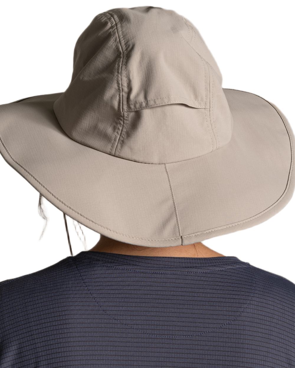 Parchment coloured Craghoppers NosiLife Field Hat on white background 