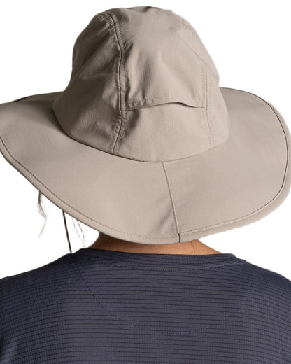 Parchment coloured Craghoppers NosiLife Field Hat on white background 