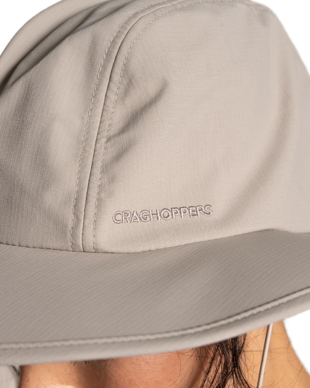 Parchment coloured Craghoppers NosiLife Field Hat on white background 