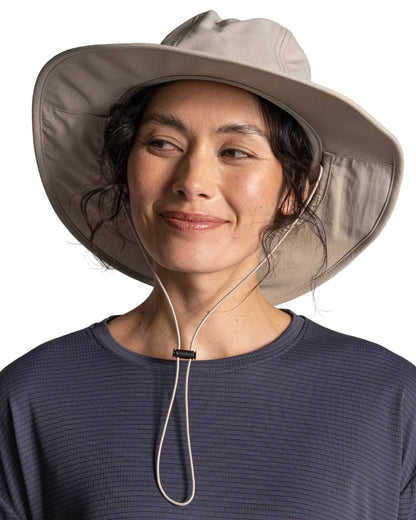 Parchment coloured Craghoppers NosiLife Field Hat on white background 