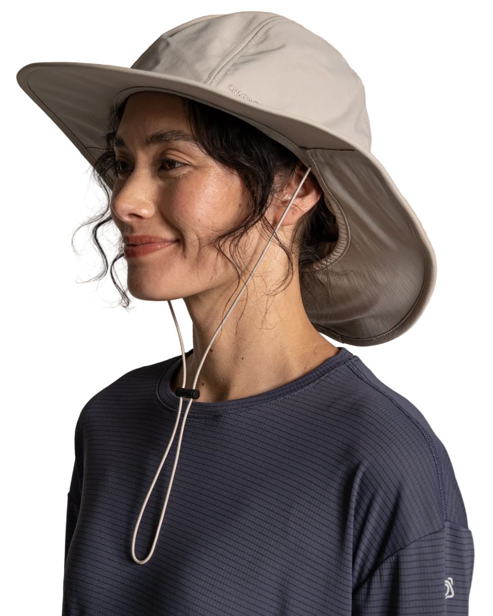 Parchment coloured Craghoppers NosiLife Field Hat on white background 