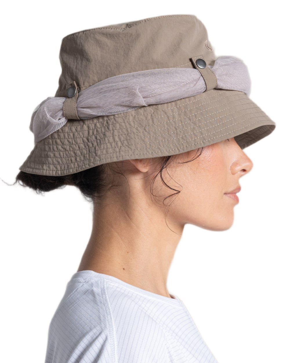 Pebble coloured Craghoppers NosiLife Jungle Hat on white background 