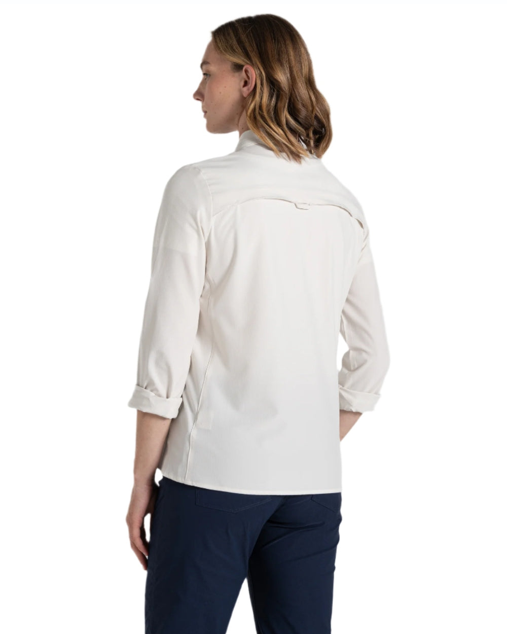 Sea Salt coloured Craghoppers NosiLife Pro Ladies Long Sleeve Shirt on white background 