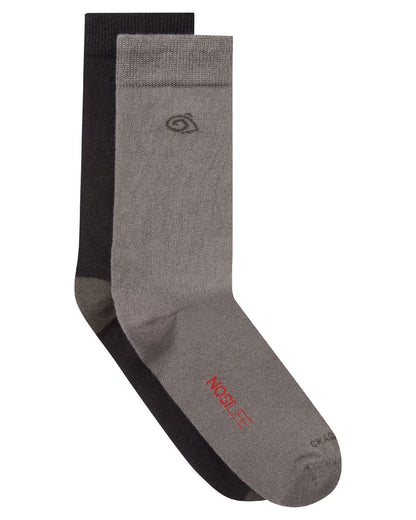 Black Pepper Mid Grey Coloured Craghoppers Nosilife Travel Twin Pack Socks on White Background 