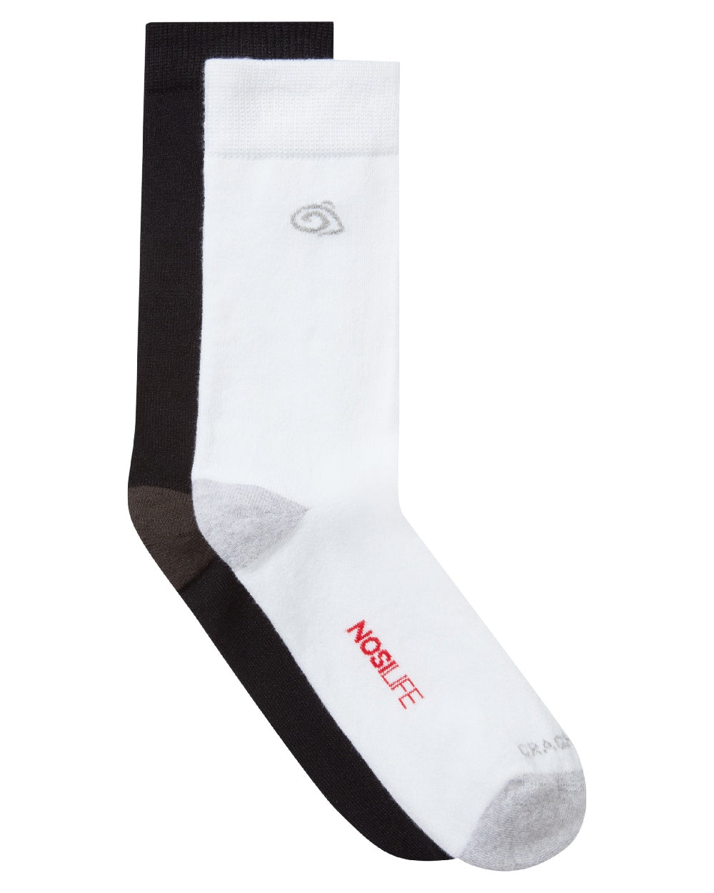 Black White  Coloured Craghoppers Nosilife Travel Twin Pack Socks on White Background 