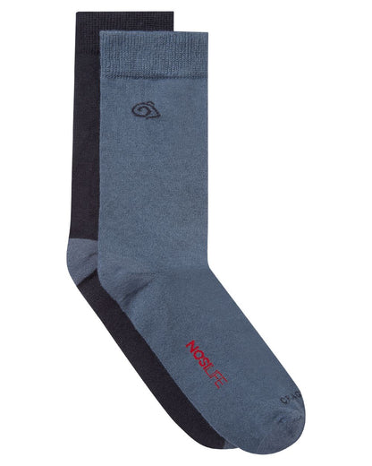 Blue Navy Blue Stone Coloured Craghoppers Nosilife Travel Twin Pack Socks on White Background 