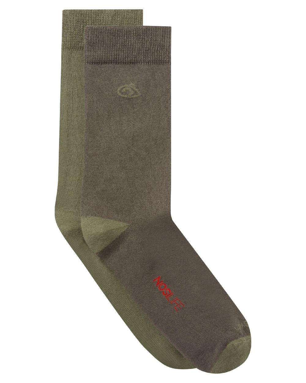 Woodland Green Wild Olive Coloured Craghoppers Nosilife Travel Twin Pack Socks on White Background 