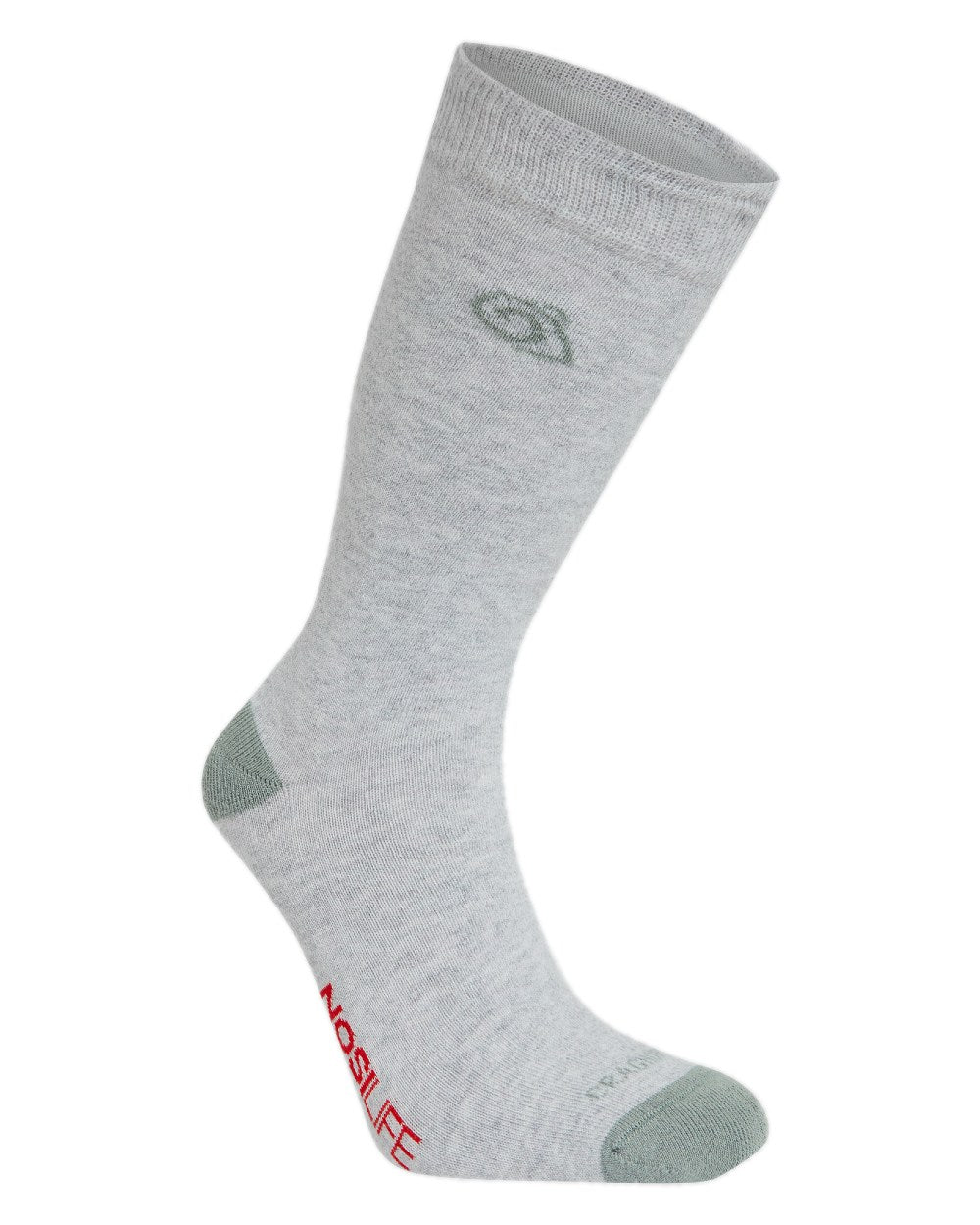 Soft Grey Marl Lichen Green coloured Craghoppers Unisex Insect Repellent Single Pack Socks on white background 