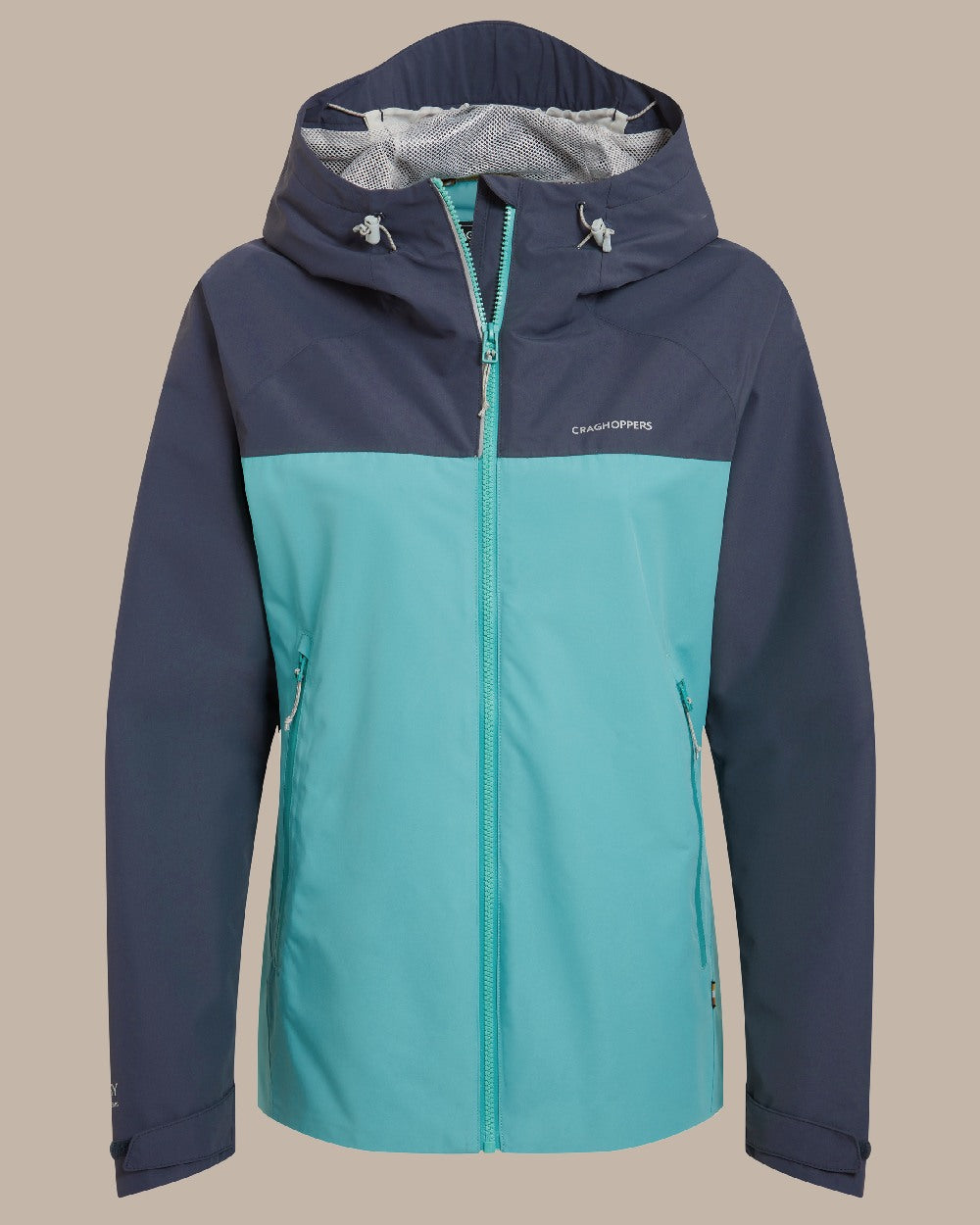 Glazed Aqua Anthracite coloured Craghoppers Vanth Jacket on beige background 
