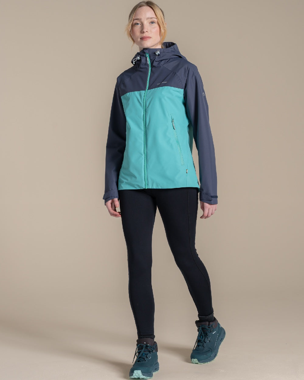 Glazed Aqua Anthracite coloured Craghoppers Vanth Jacket on beige background 