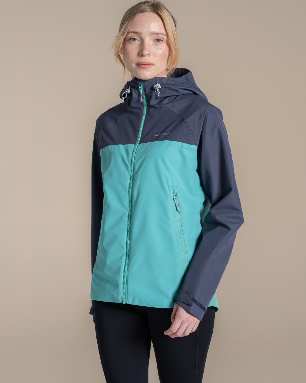 Glazed Aqua Anthracite coloured Craghoppers Vanth Jacket on beige background 