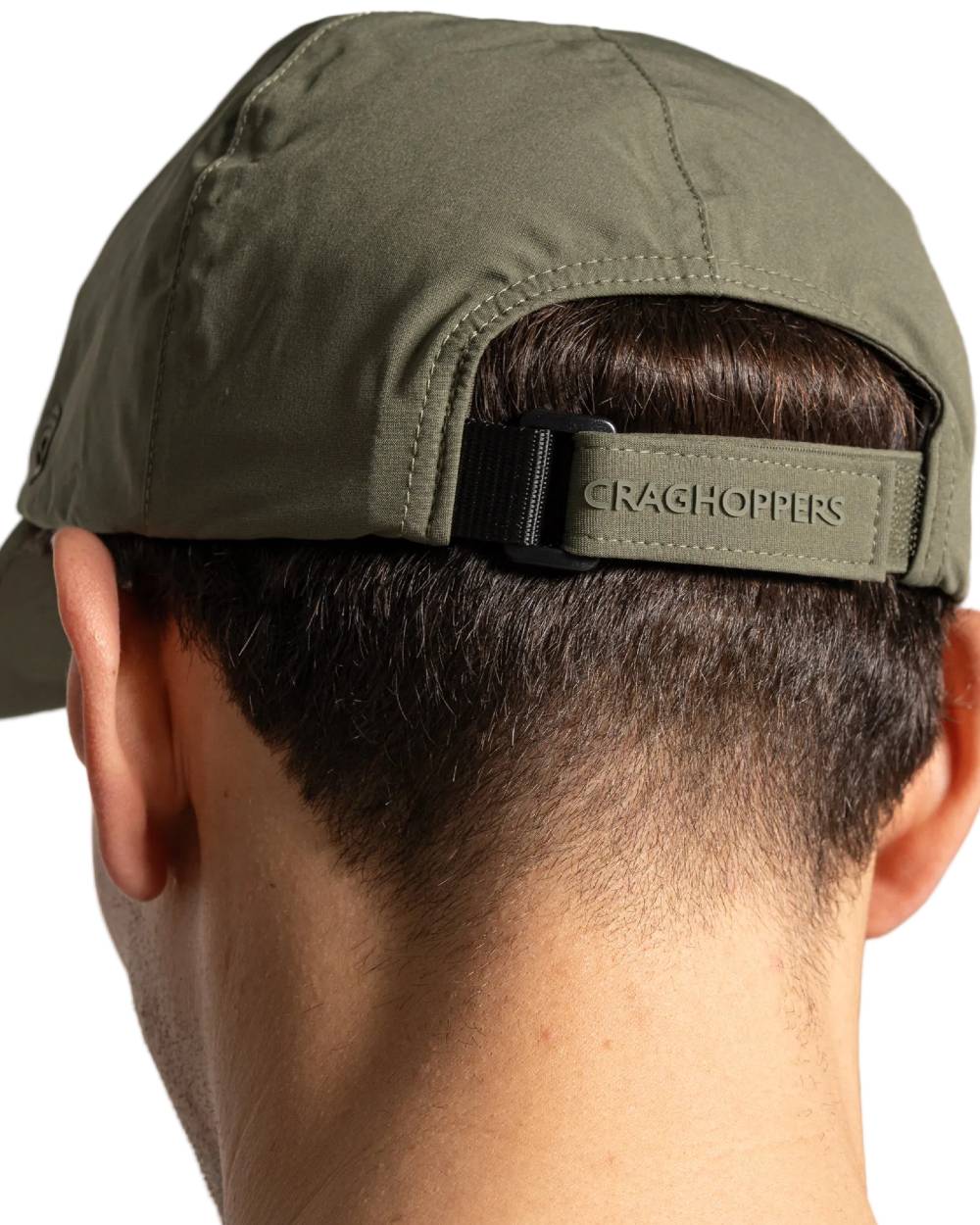 Dark Sage coloured Craghoppers Waterproof Cap on white background 