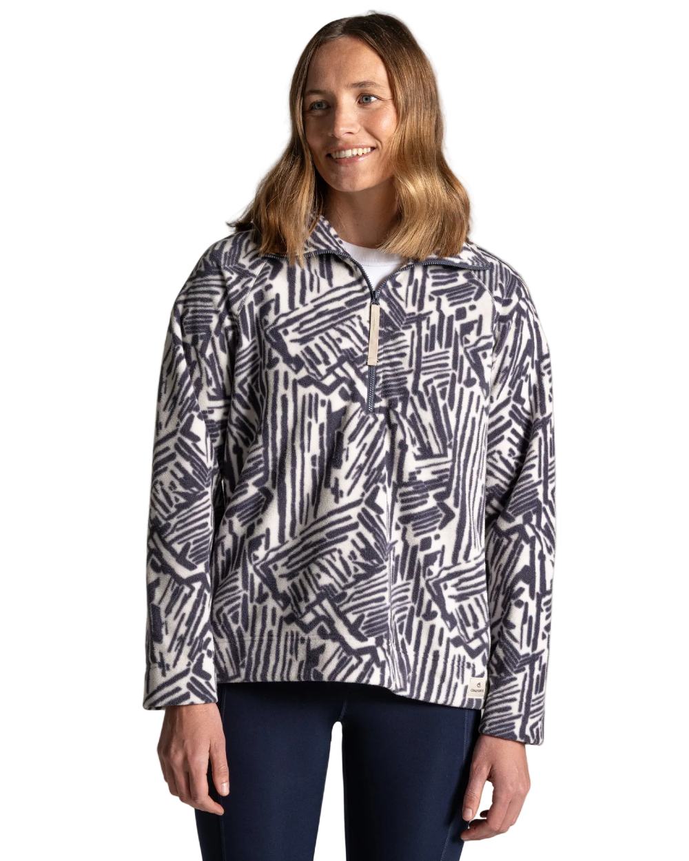 Anthracite Print coloured Craghoppers Womens Annjela Half Zip Fleece on white background 