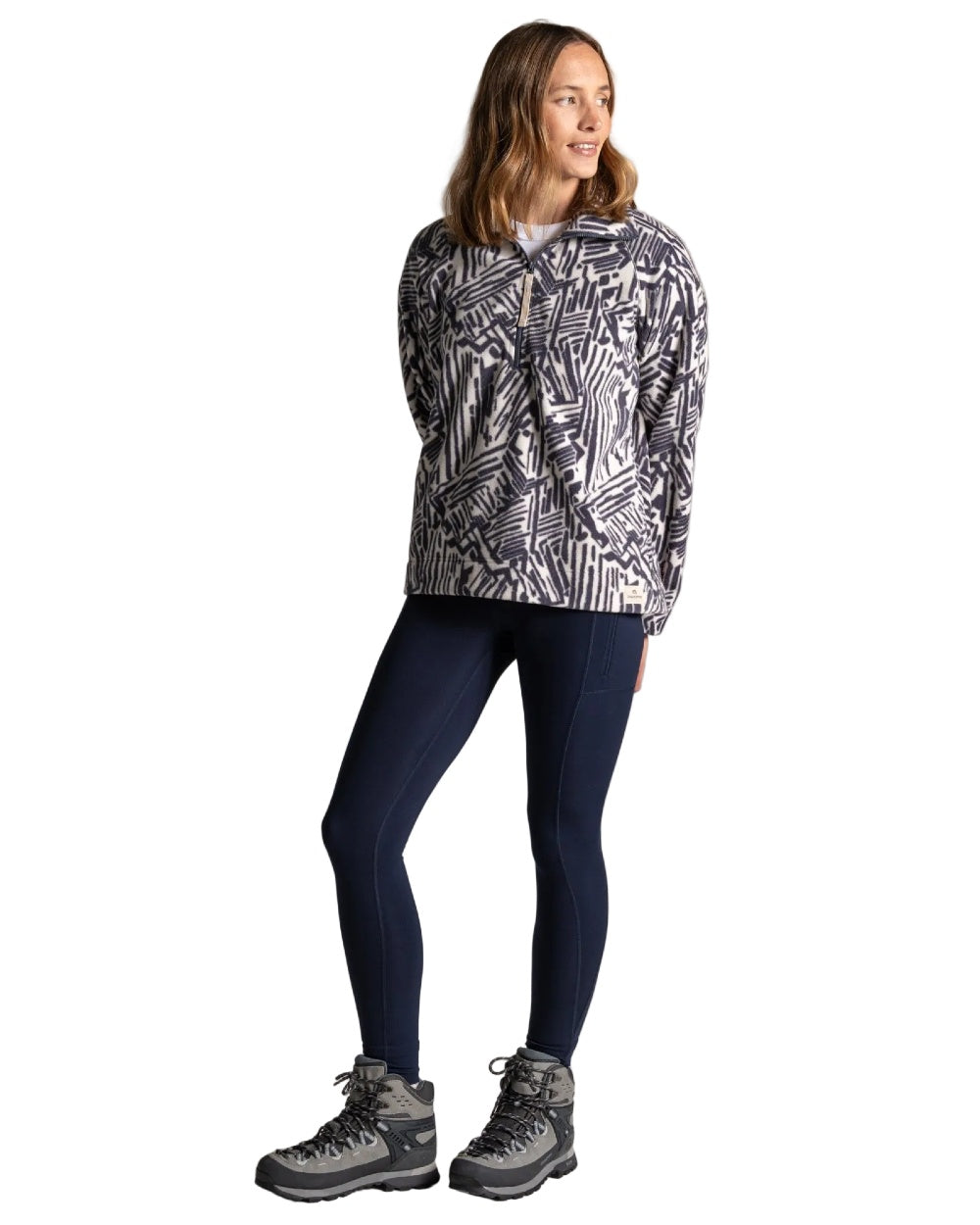 Anthracite Print coloured Craghoppers Womens Annjela Half Zip Fleece on white background 