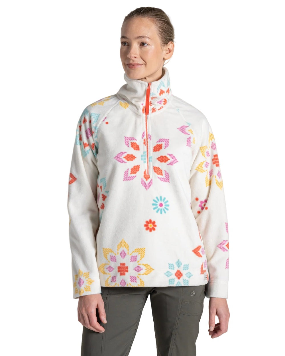 Floral Print coloured Craghoppers Womens Annjela Half Zip Fleece on white background 