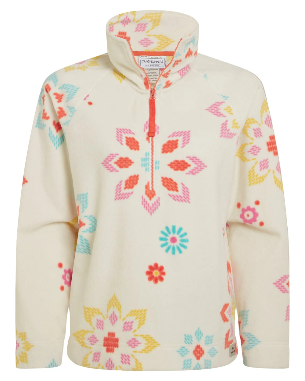 Floral Print coloured Craghoppers Womens Annjela Half Zip Fleece on white background 