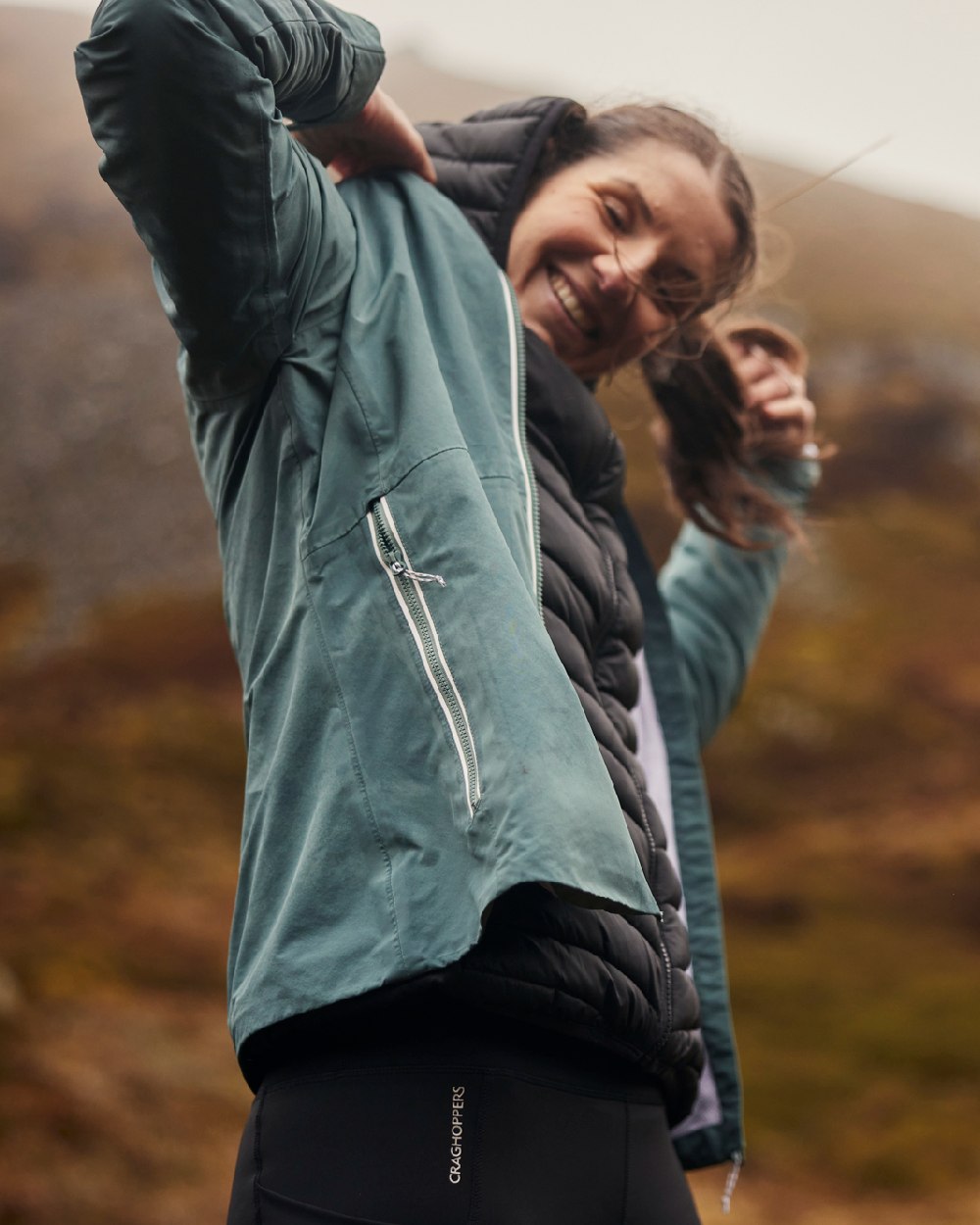 Atlantic Coloured Craghoppers Womens Brielle Waterproof Jacket on outdoor background 