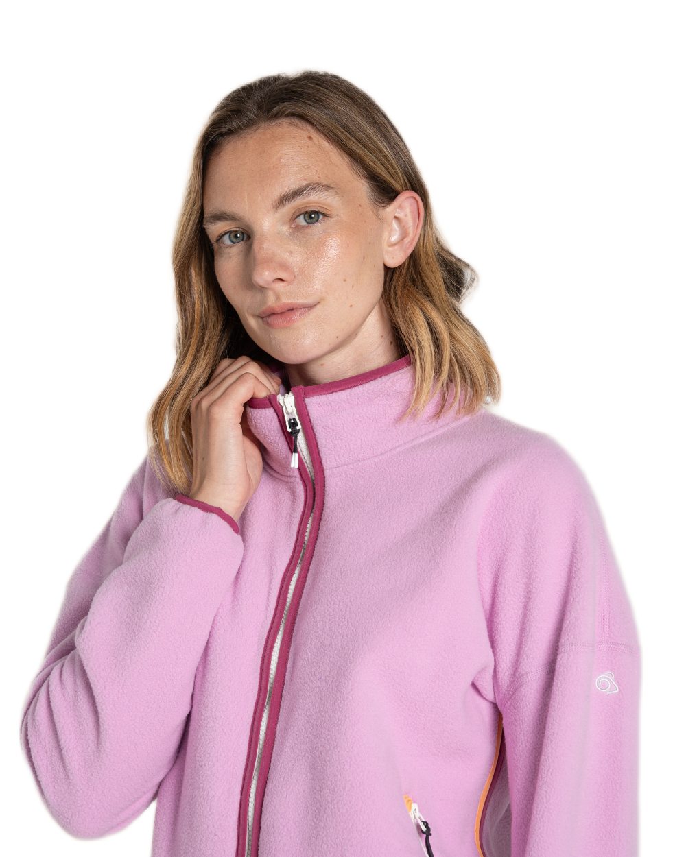Pink Lavender Craghoppers Womens CO2 Renu Full Zip Fleece Jacket on white background 
