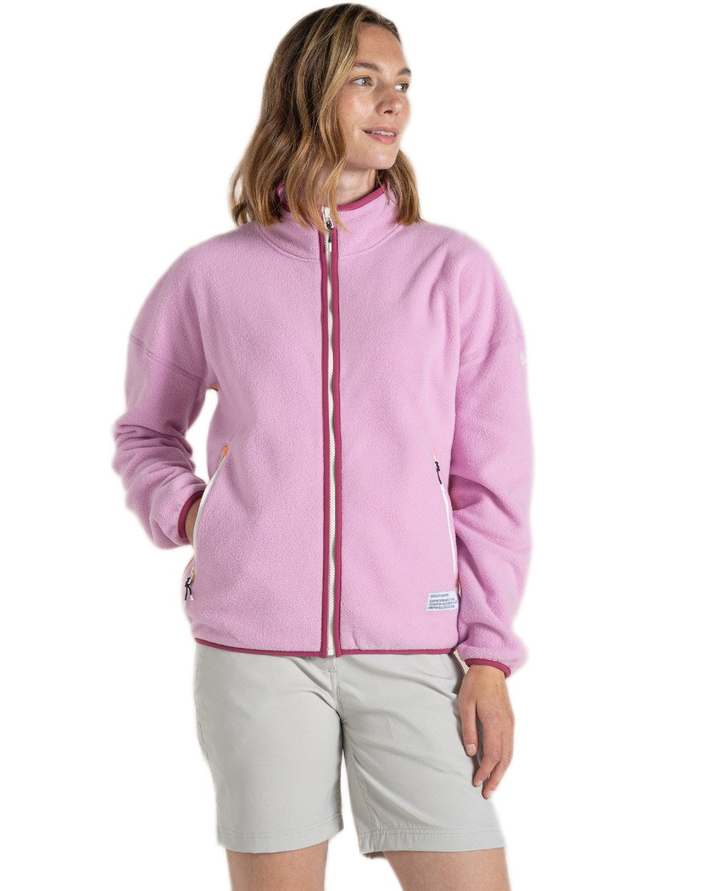 Pink Lavender Craghoppers Womens CO2 Renu Full Zip Fleece Jacket on white background 