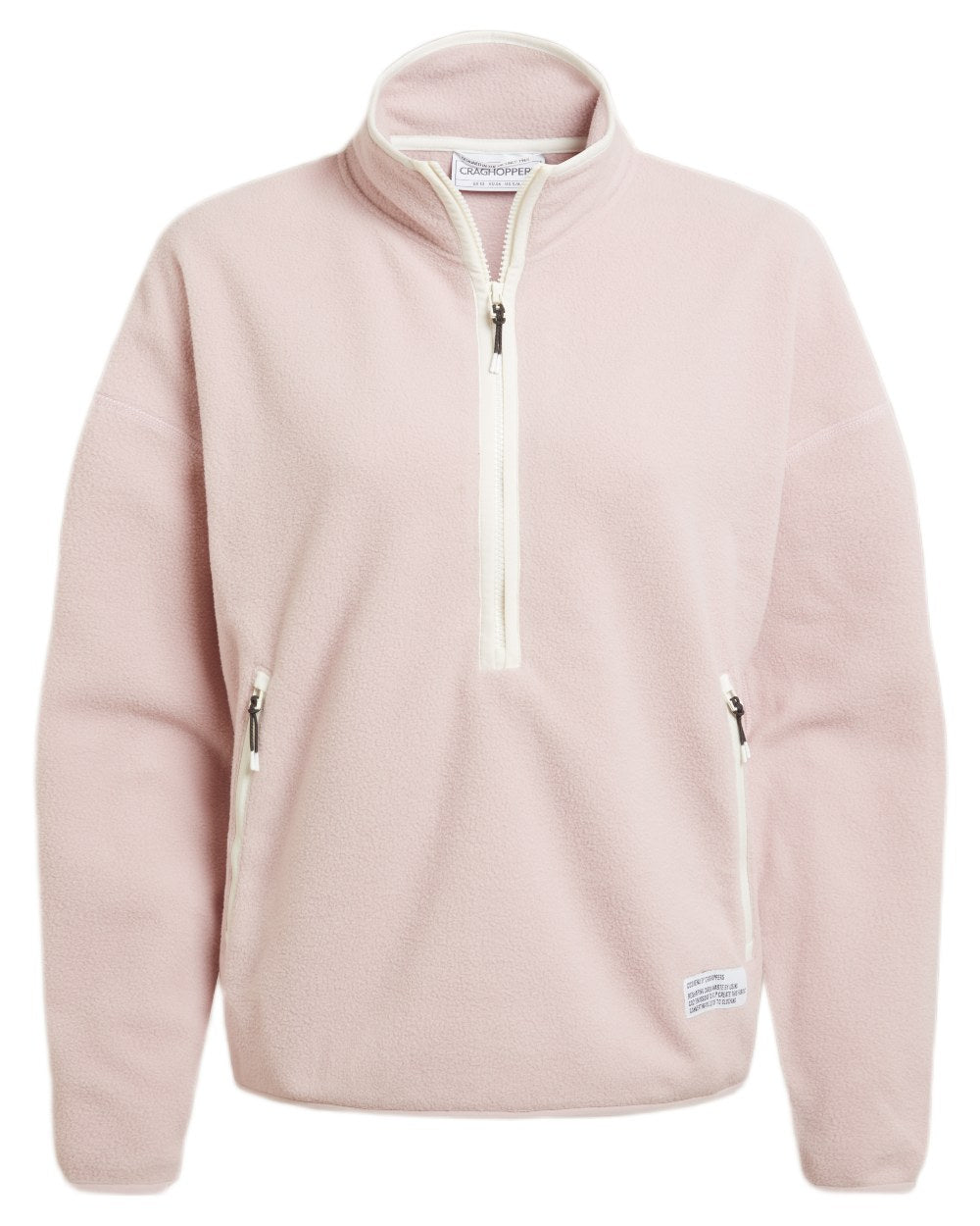 Dusky Carnation coloured Craghoppers Womens CO2 Renu Half Zip Fleece Sweater on white background 