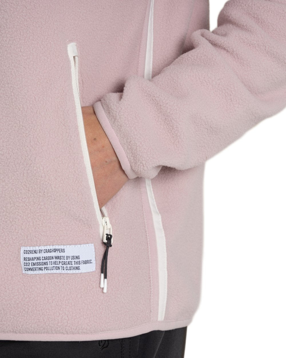 Dusky Carnation coloured Craghoppers Womens CO2 Renu Half Zip Fleece Sweater on white background 