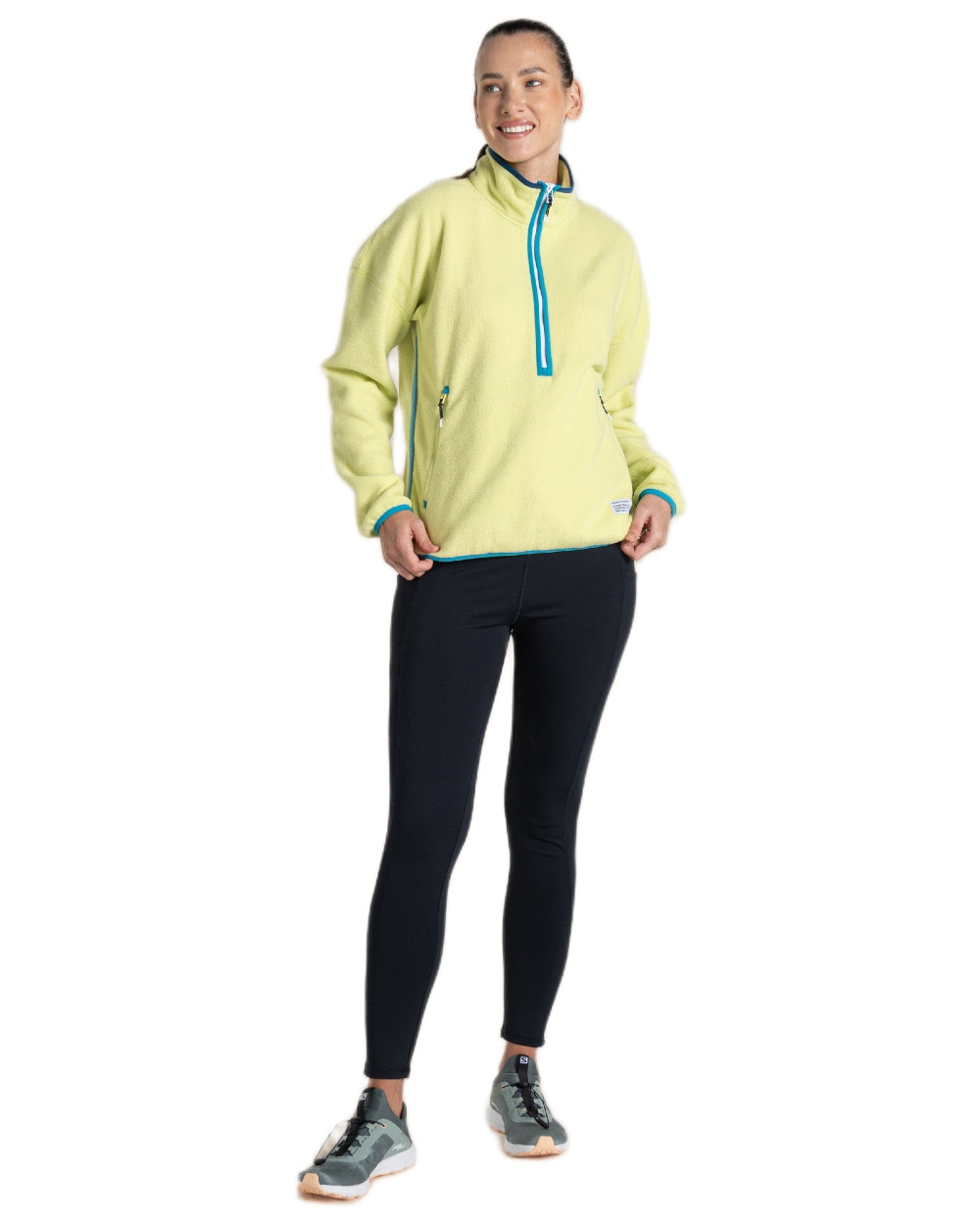 Key Lime coloured Craghoppers Womens CO2 Renu Half Zip Fleece Sweater on white background 