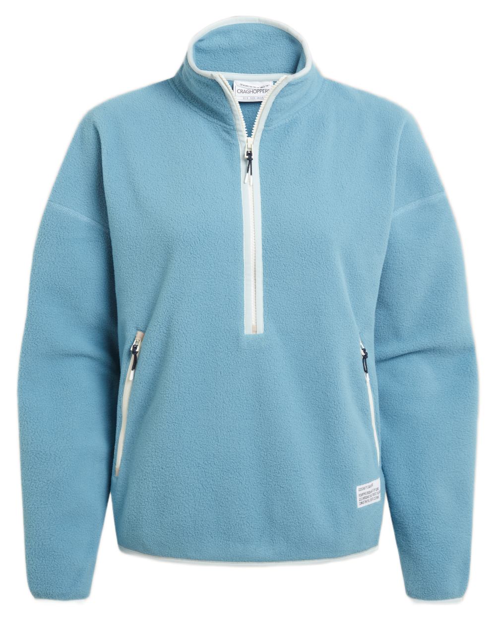 Light Denim coloured Craghoppers Womens CO2 Renu Half Zip Fleece Sweater on white background 