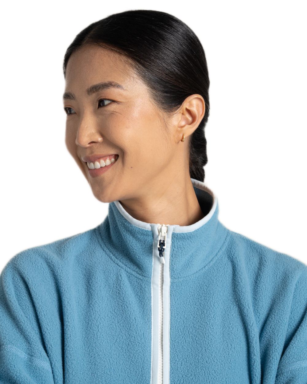 Light Denim coloured Craghoppers Womens CO2 Renu Half Zip Fleece Sweater on white background 