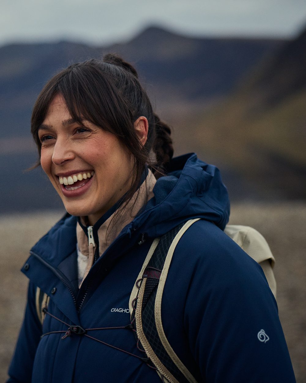 Blue Navy Coloured Craghoppers Womens Caldbeck II Thermic Waterproof Jacket on outdoor background 