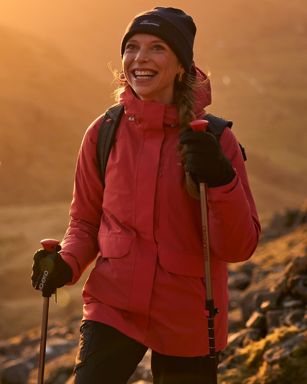Compote Red coloured Craghoppers Womens Caldbeck II Waterproof Jacket on mountain background 