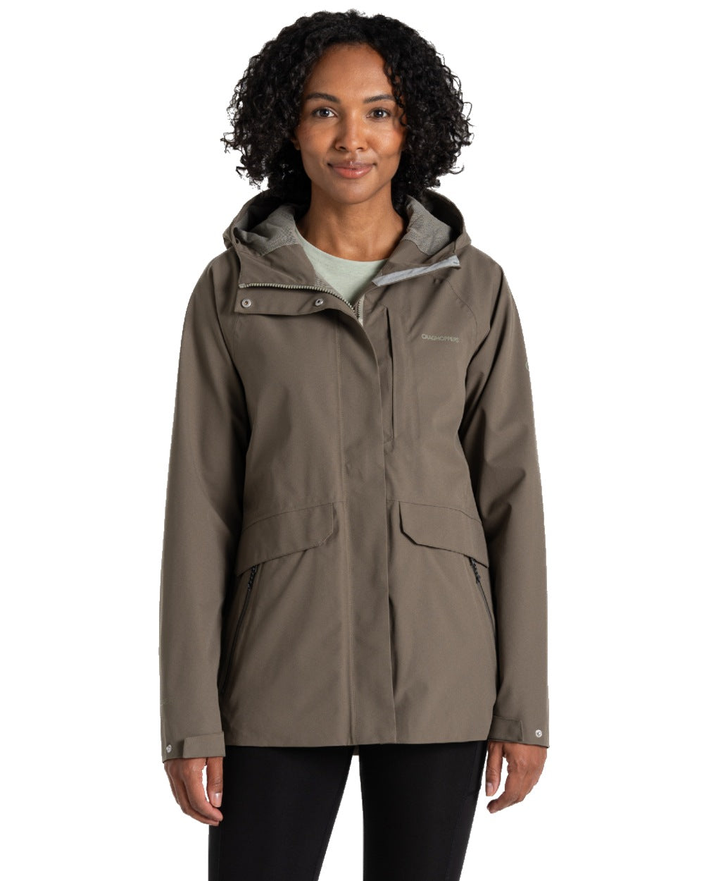 Wild Olive coloured Craghoppers Womens Caldbeck II Waterproof Jacket on white background 