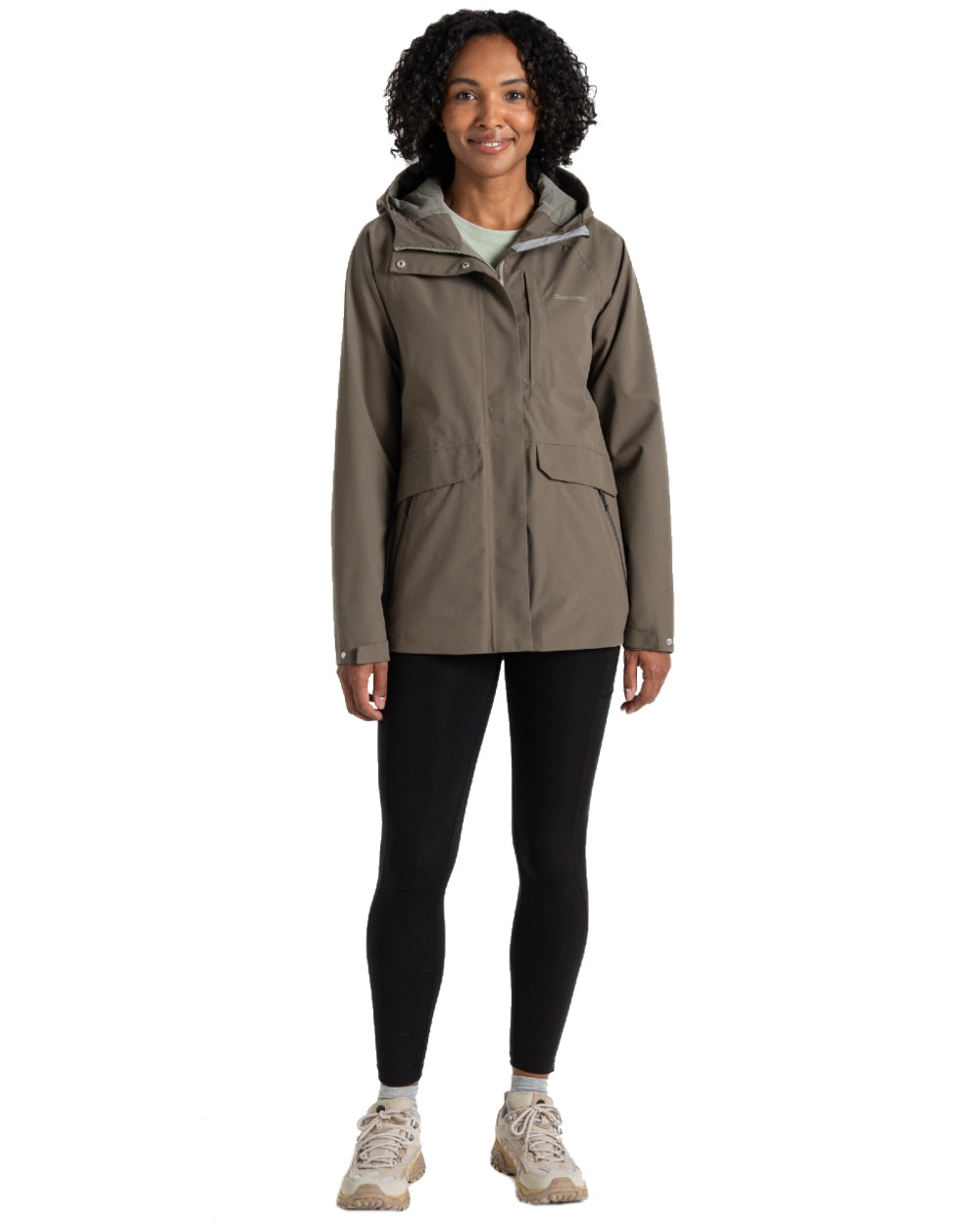 Wild Olive coloured Craghoppers Womens Caldbeck II Waterproof Jacket on white background 