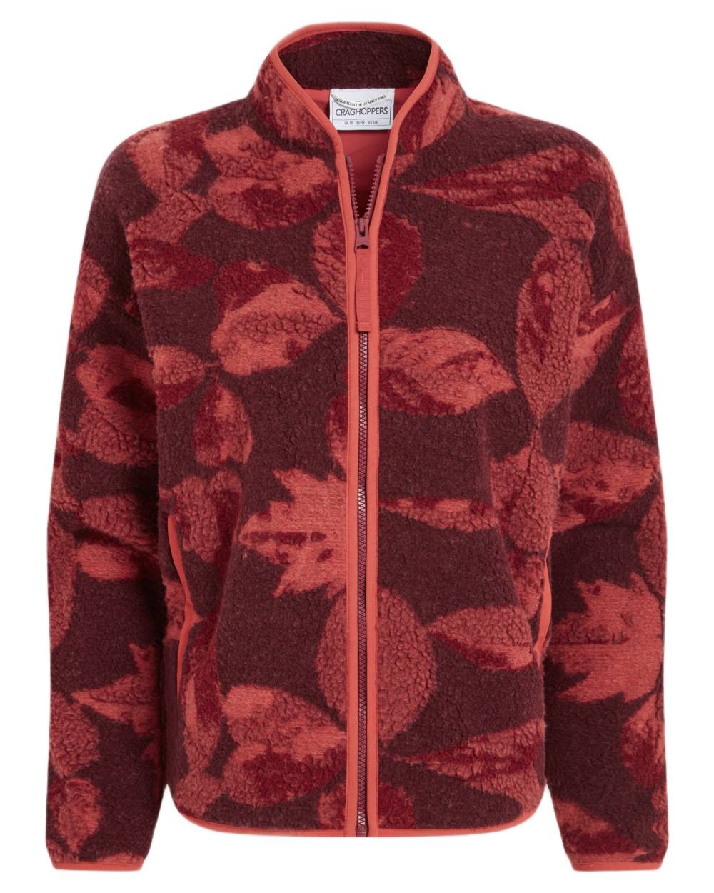 Sumac Red Print Coloured Craghoppers Womens Catalina Full Zip Fleece on White Background 