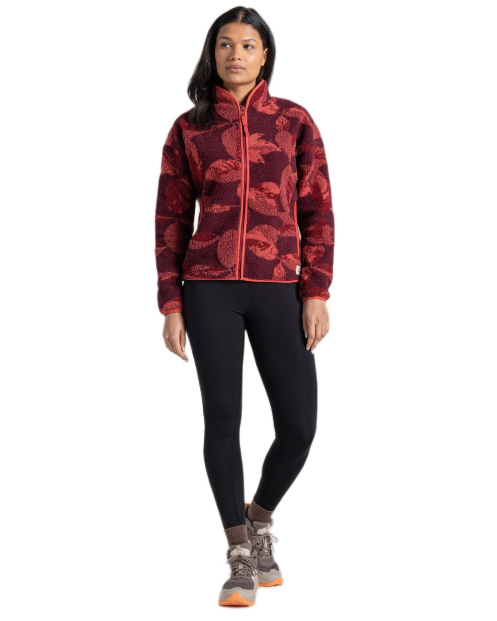 Sumac Red Print Coloured Craghoppers Womens Catalina Full Zip Fleece on White Background 
