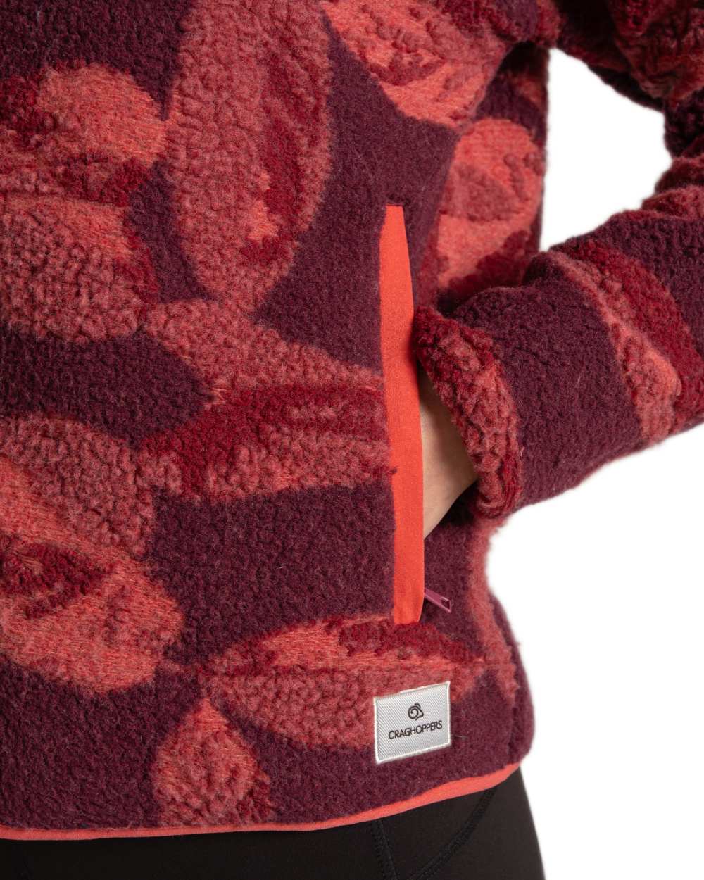 Sumac Red Print Coloured Craghoppers Womens Catalina Full Zip Fleece on White Background 