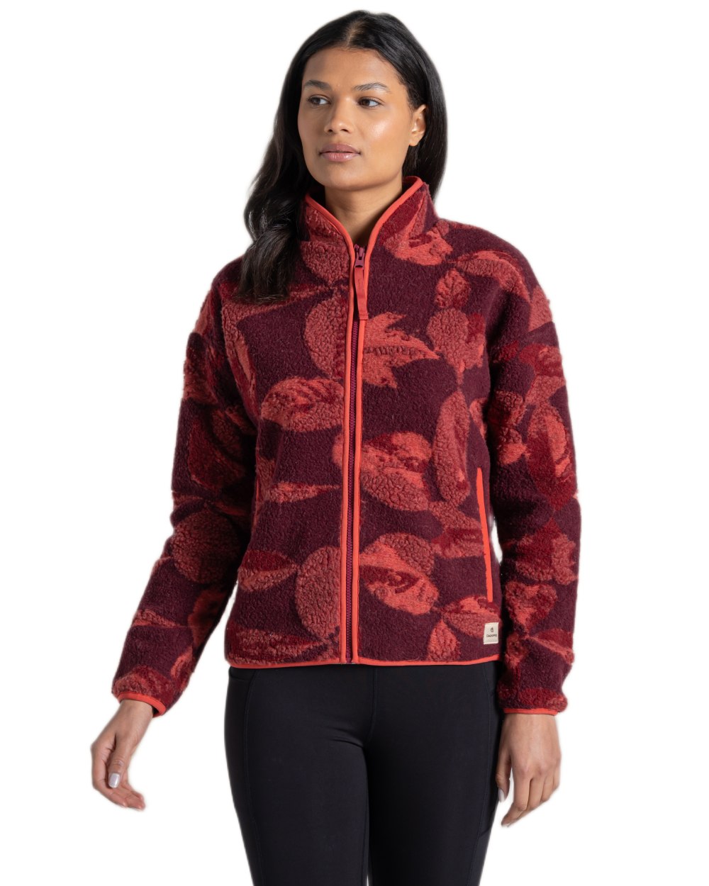 Sumac Red Print Coloured Craghoppers Womens Catalina Full Zip Fleece on White Background 