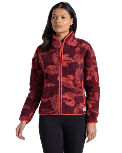 Sumac Red Print Coloured Craghoppers Womens Catalina Full Zip Fleece on White Background 